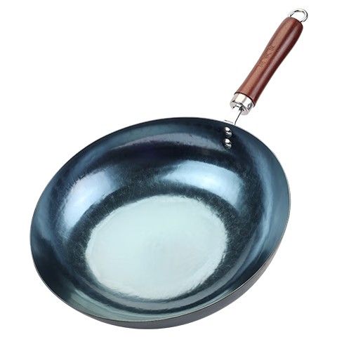 Yantiejiang Iron Wok, Uncoated, for Home Cooking, Round Bottom, Traditional Forged Iron Pan, Compatible with Gas Stove, Preheated