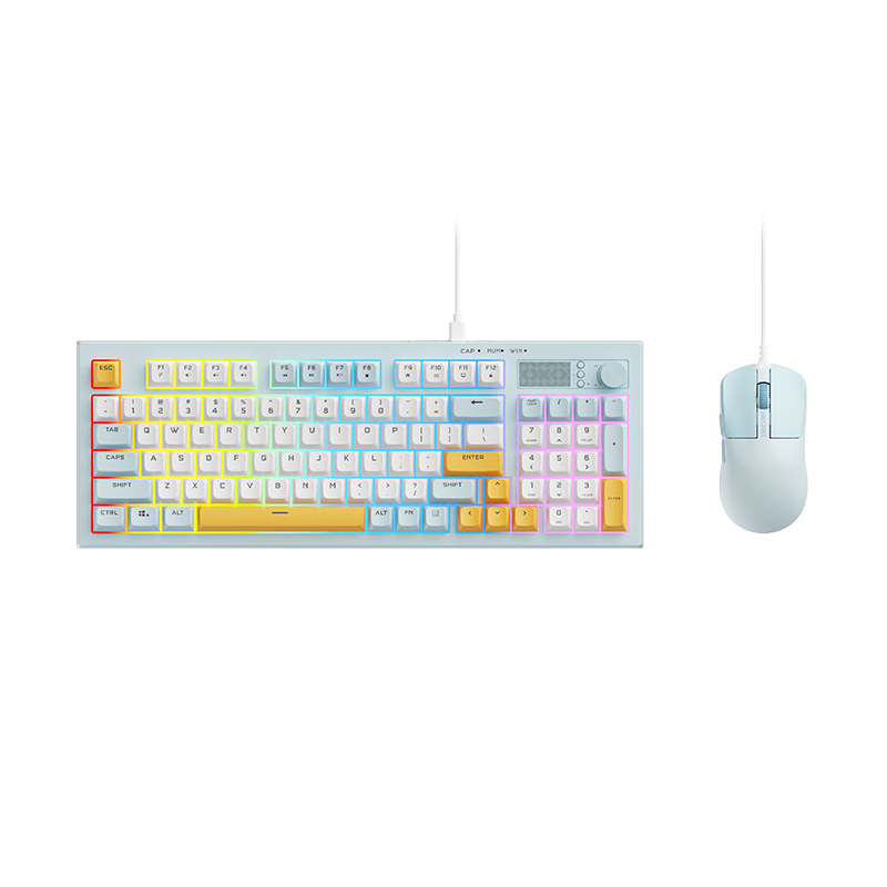 Lenovo K2 Wired Keyboard and Mouse Set Mechanical Feel Silent Structure 95 Keys RGB Lighting Ergonomic Volume Knob Two-Tone Wired Keyboard and Mouse Set Misty Blue