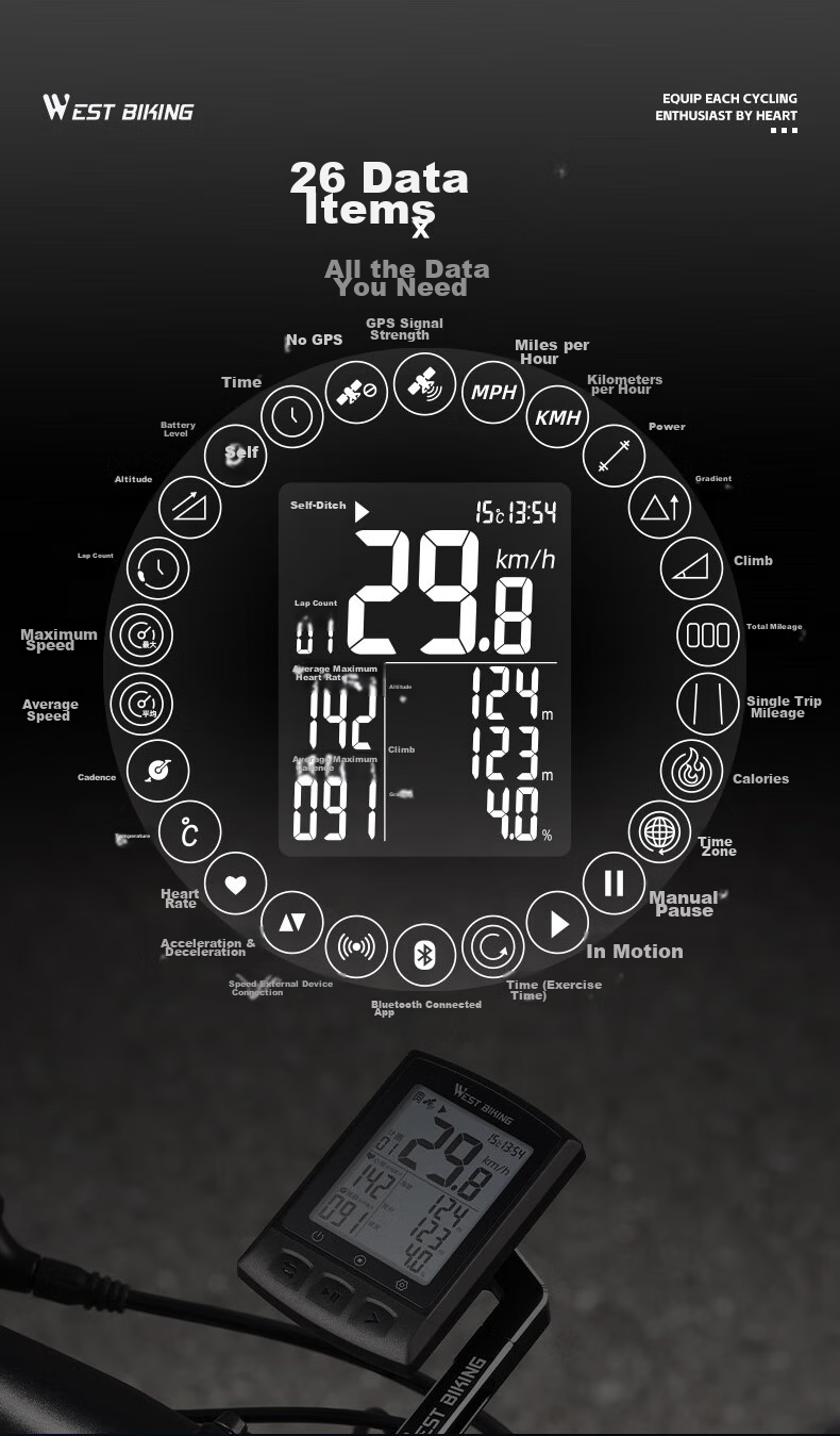 WestBiking Bicycle GPS Speedometer, Wireless Speed Measurement And Positioning, Odometer, Speed Recorder 8