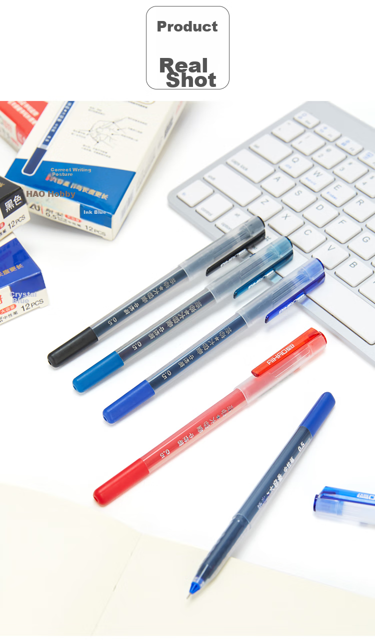 AIHAO Signature Pen, 0.5MM Full Needle Tube Gel Pen, Super Writing Capacity, Black Ink, Integrated Posture-Correcting Pen, Office Supplies, 12 Pieces, 47920 10