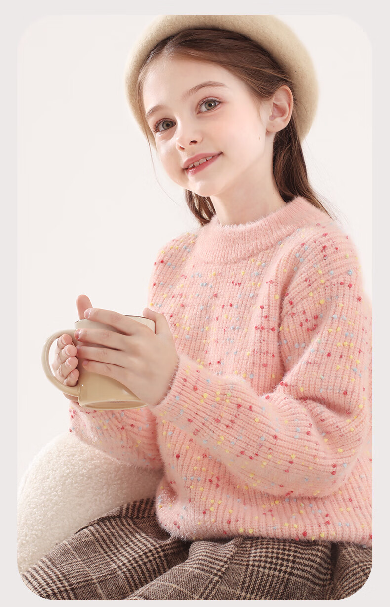 Duomiaowu Girls' Sweater, Autumn Children's Base Layer, Big Kids Faux Mink Fleece Knit Top, Girls' Outerwear, 10993 Purple, Size 170 10