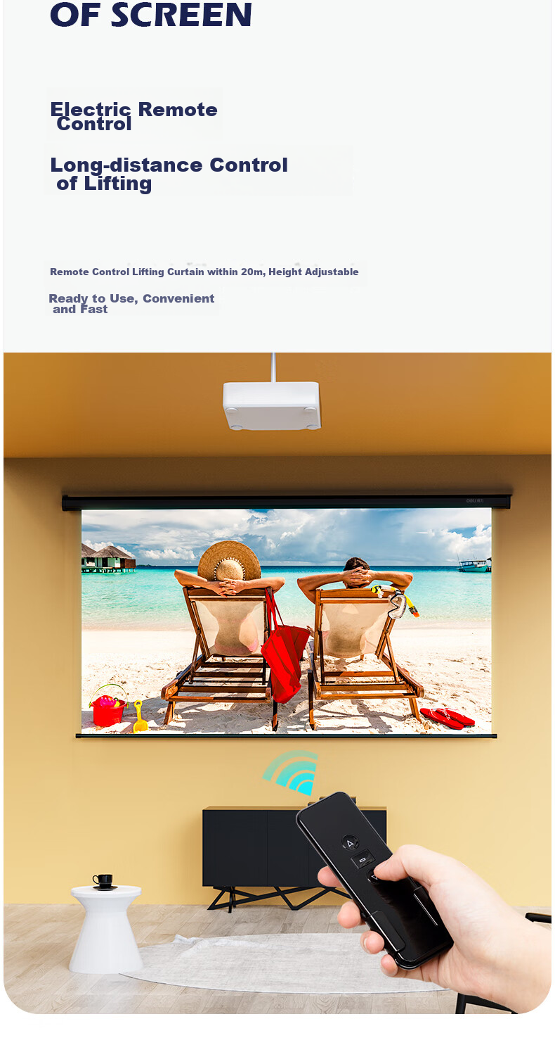 Deli 120-Inch 16:10 (Compatible with 16:9) Remote Control Electric Projection Screen, Compatible with Jianuo, XGIMI, Dangbei Projectors, Projector Screen 50443 7