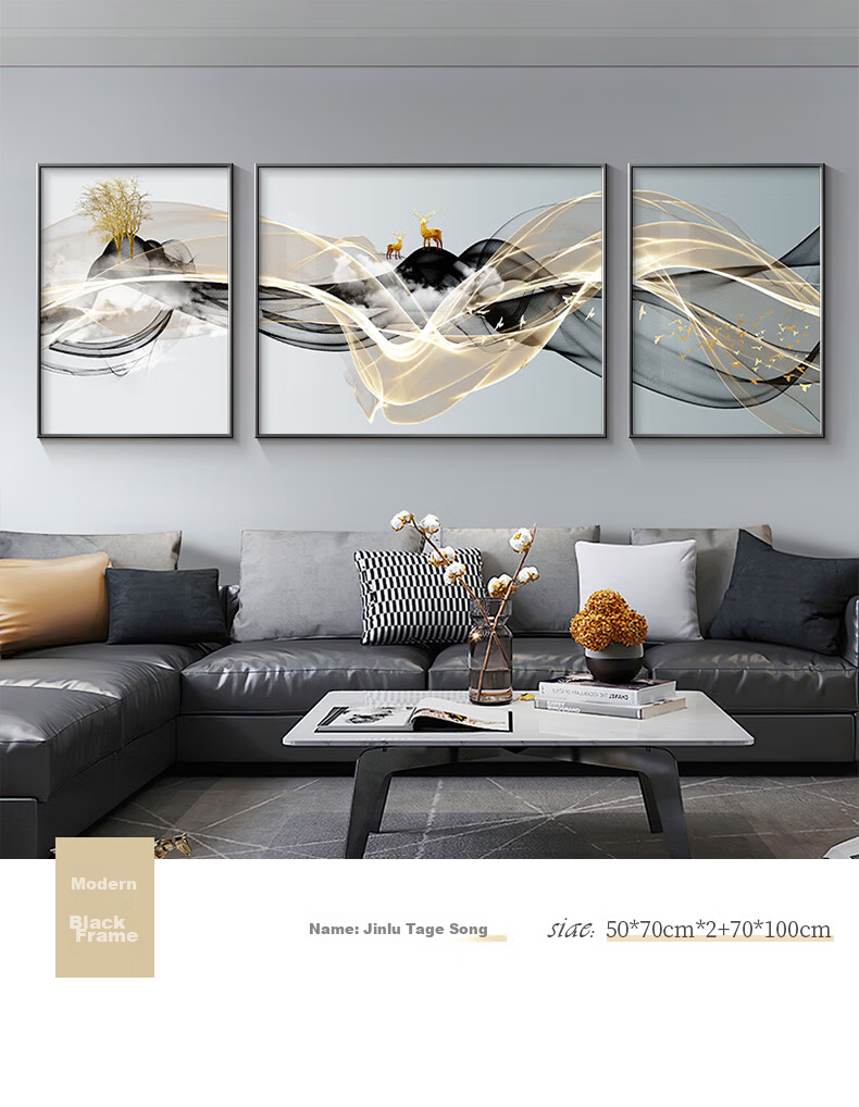 Jijianji Vintage Style Living Room Decorative Painting Sofa Background Wall Persimmon Auspicious Abstract Triptych Wall Art 3