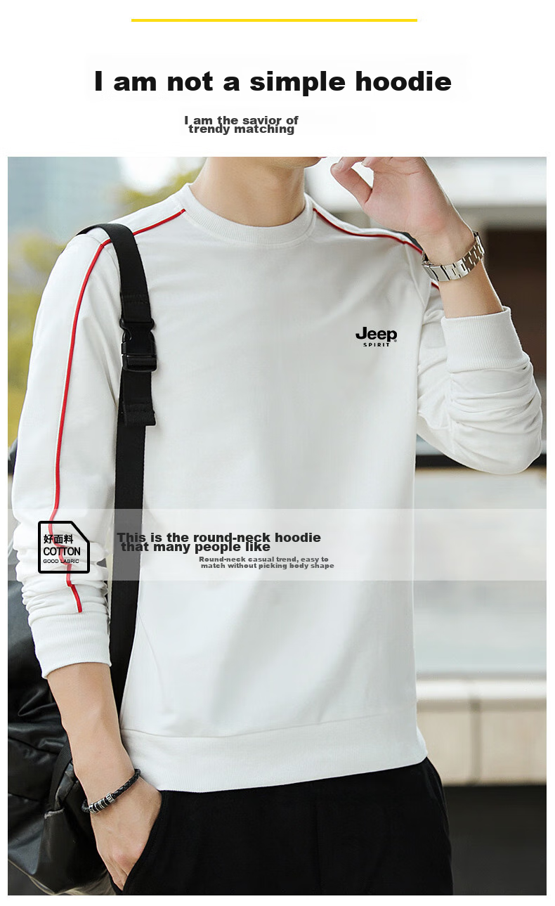 JEEP SPIRIT Men's Sweatshirt, Spring And Autumn Long-Sleeve T-Shirt, Outdoor Casual Versatile Round Neck for Young And Middle-Aged, Black, XL 6