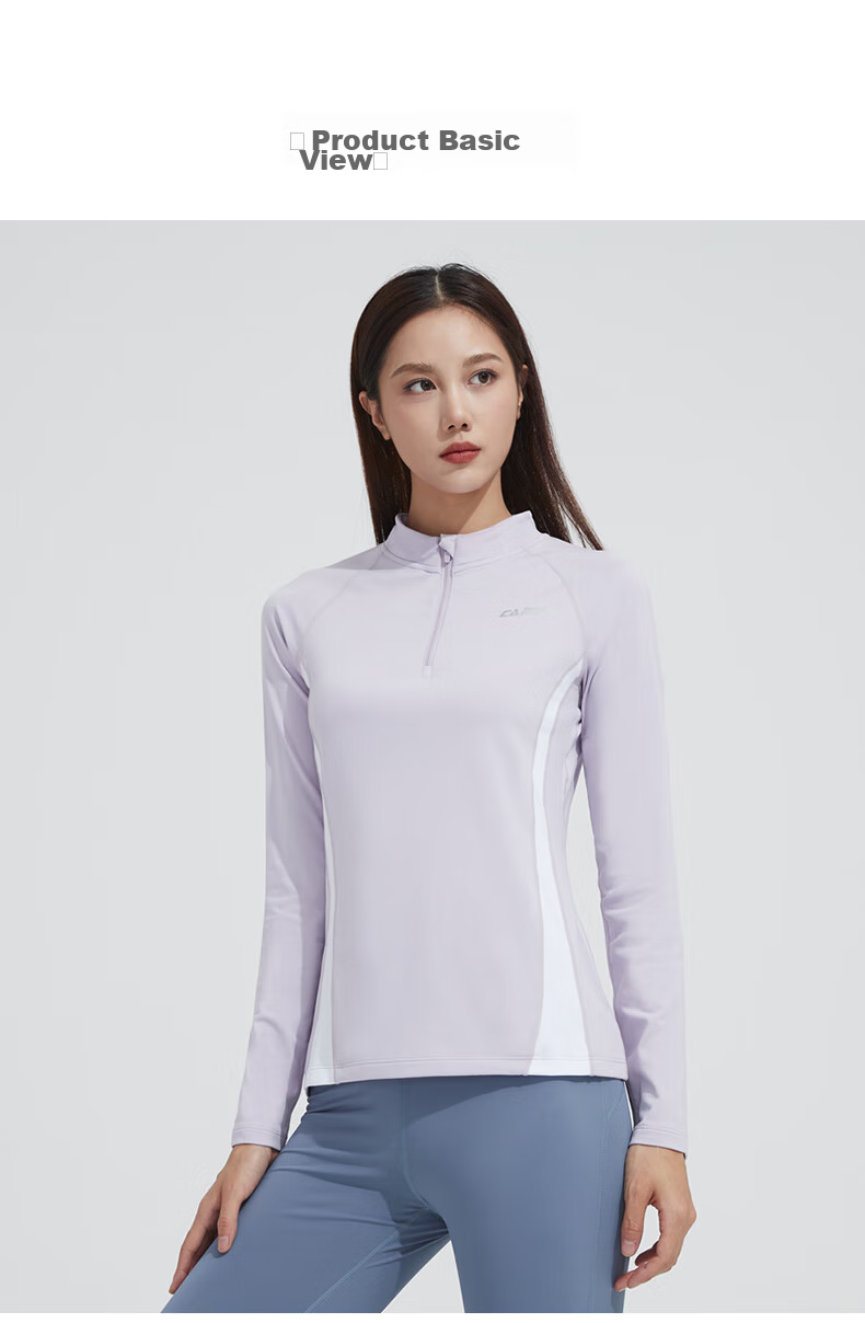 CAMEL Thin Fleece Sports Top for Women, Stand-Up Collar Long Sleeve Running Fitness T-Shirt C1W14L0623 Peach Pink S 21
