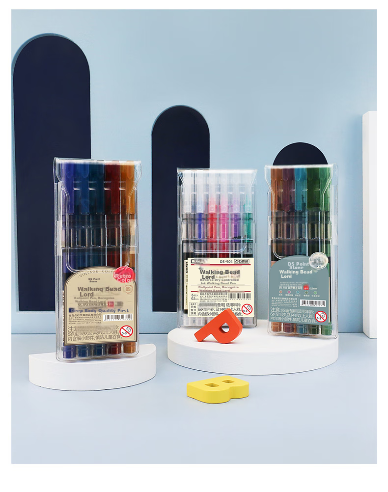 Dianshi Colorful Rollerball Pen, 0.5mm Full Needle Tube, Student Signature Pen, Ink Pen, Ballpoint Pen, 904 Ballpoint, Vintage Color, Multiple Colors, Quick-Drying, 5 Pens Per Box 15