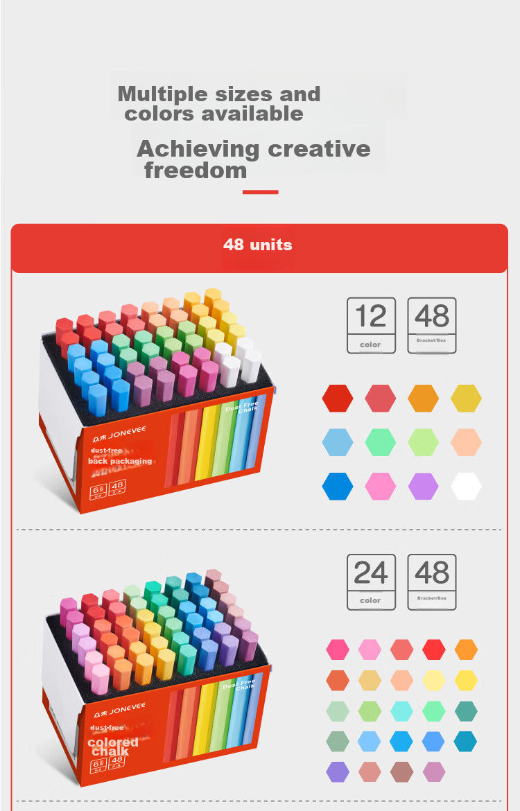 JONEVEE Colored Chalk for Bulletin Board, 24 Colors, 48 Pieces/box, Vibrant Colors, Non-Dusting And Non-Toxic, for Children's Drawing, Teaching, And Teachers' Use, Not Water-Soluble ZWCK-6482 14