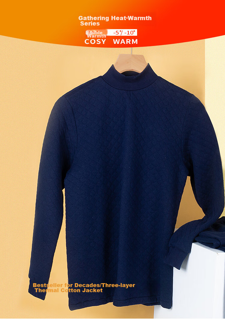 Yiershuang [Triple-Layer Thickened 100% Pure Cotton] Semi-Turtleneck Men's Thermal Top, Autumn And Winter Undershirt, Cotton Sweater 2
