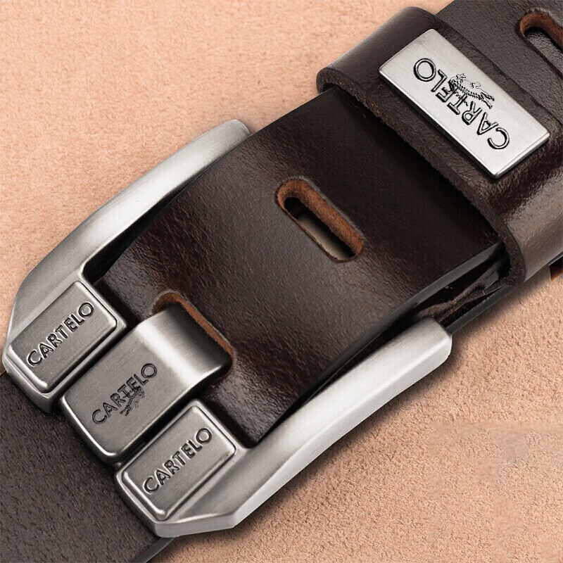 CARTELO Men's Top-Grain Leather Belt, Business Casual Pin Buckle Trouser Belt, Gift for Boyfriend, Husband, Or Father