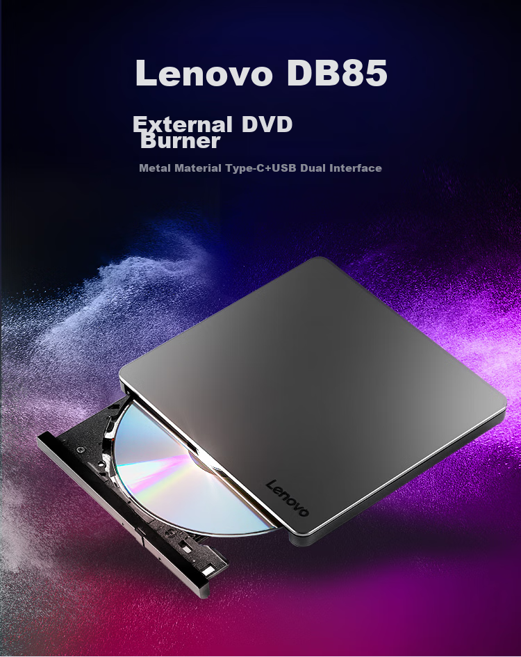 Lenovo 8x Speed Aluminum Alloy Material Type-C/USB External Optical Drive DVD External Burner Mobile Optical Drive Laptop External Read And Write All-In DB85 3