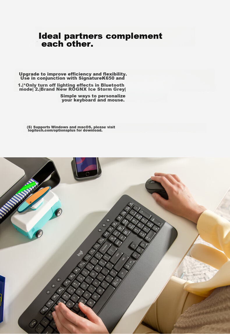 Logitech K650 Enterprise Wireless Bluetooth Keyboard, Office Keyboard, Dual-Mode Keyboard with Palm Rest, Receiver Included, Premium Series, Commercial Version, White [Single Order Discount] 8