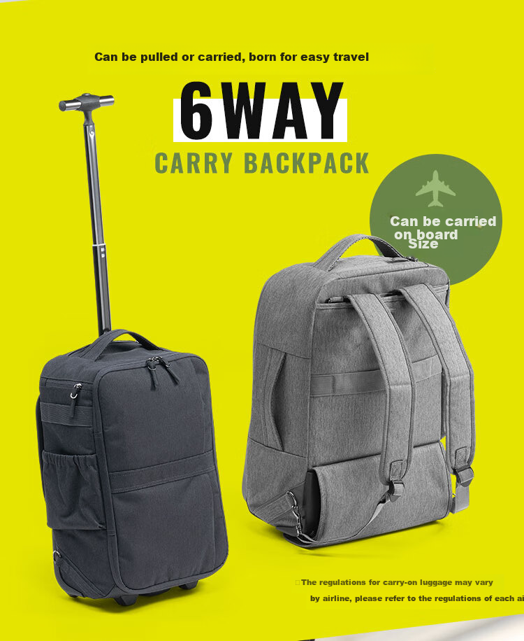 SANWA Multifunctional Pull-Back Backpack with Wheels, Business Backpack, Luggage Bag, Travel Bag, Carry-On Approved, 22 Liters 1