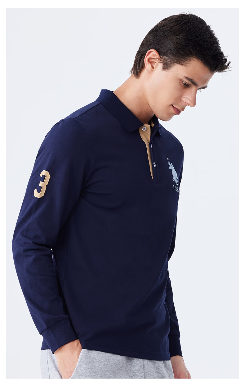 U.S. POLO ASSN. Men's Polo Shirt with Collar, Autumn Business Casual Long-Sleeve T-Shirt, American-Style Loose Top for Men, Navy Blue, Size L 12