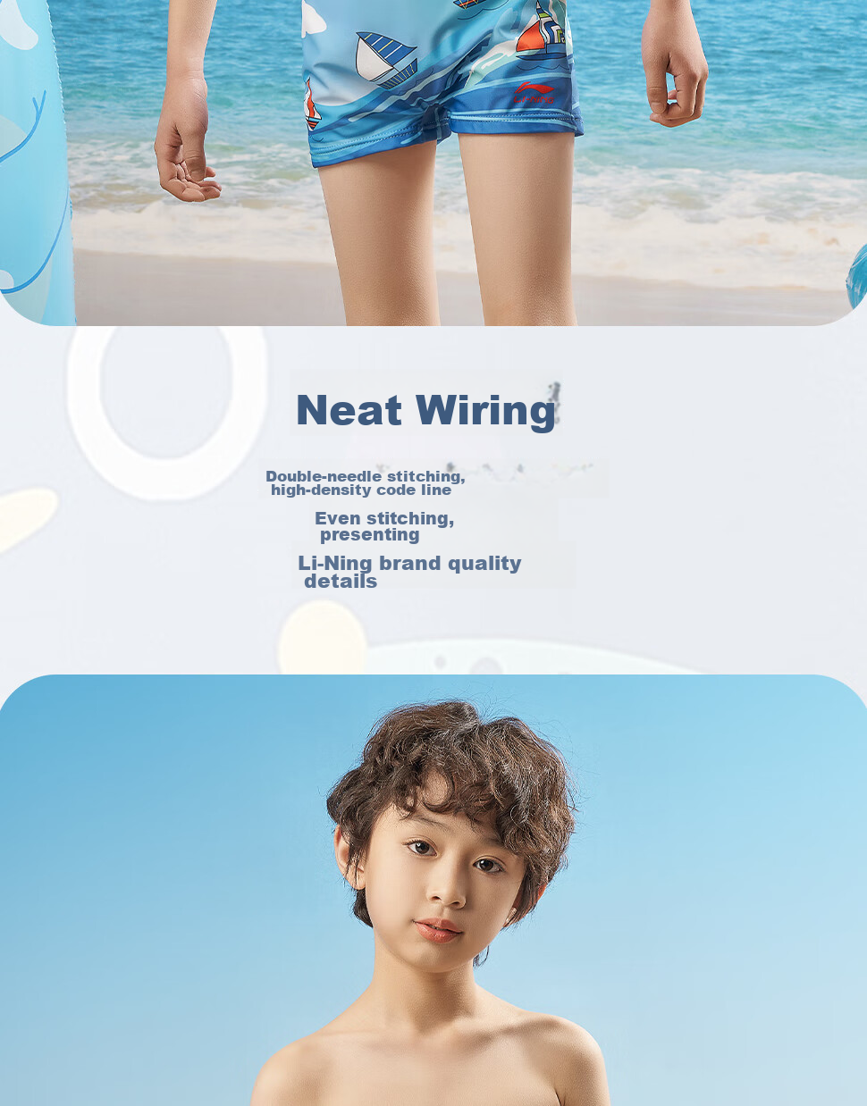 Li-Ning Children's Swim Trunks, Boys' Cartoon Fashion Quick-Dry Chlorine-Resistant Swimming Training Shorts 531, Blue, Size 150 6