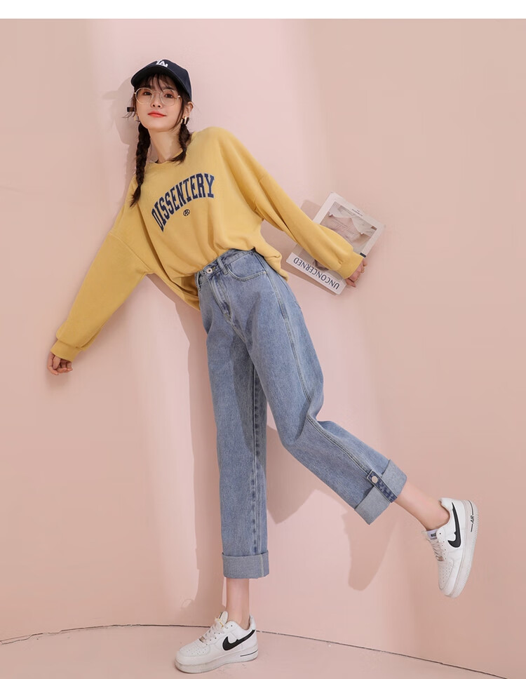 TonLion 2023 Loose Straight-Leg Jeans Wide-Leg High-Waist Versatile Casual Pants Light Denim Blue 26 17