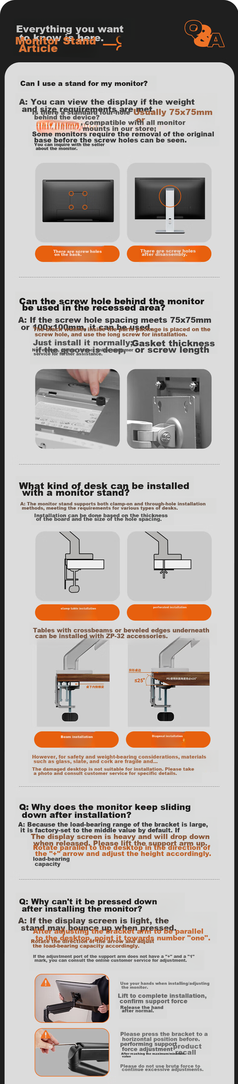 Songneng Monitor Stand, Computer Stand, Display Screen Stand, Monitor Riser, Mechanical Arm, Monitor Stand Arm, VESA Bracket with 20KG Load Capacity, T10-1W 13
