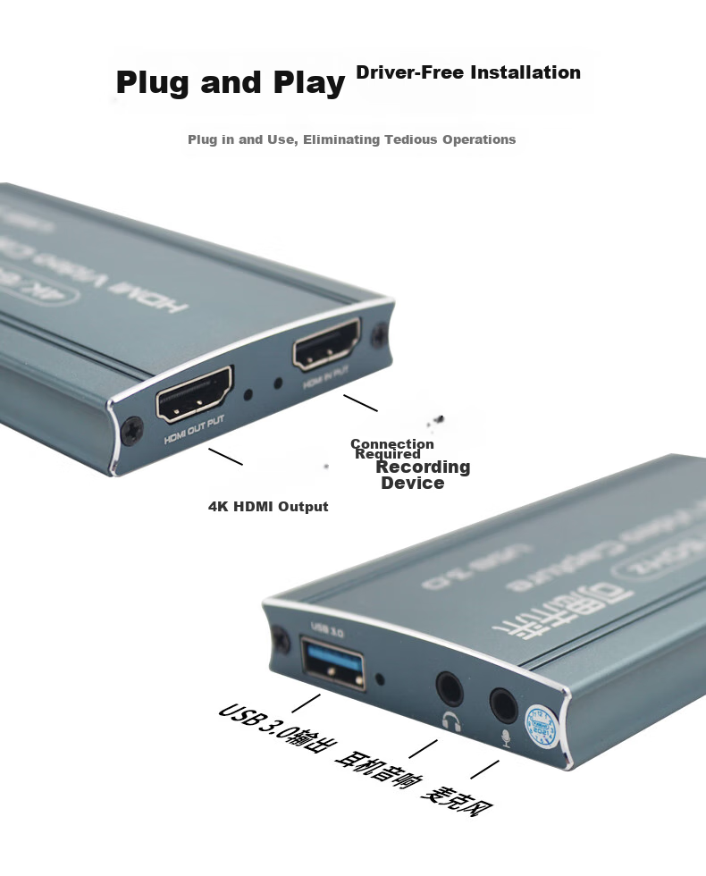KSRGB HDMI Video Capture Card 4K60Hz Compatible with PS5/Switch, Laptops, Smartphones, Cameras for Gaming Live Streaming Recording USB3.0 Capture (With Ring Out) 8