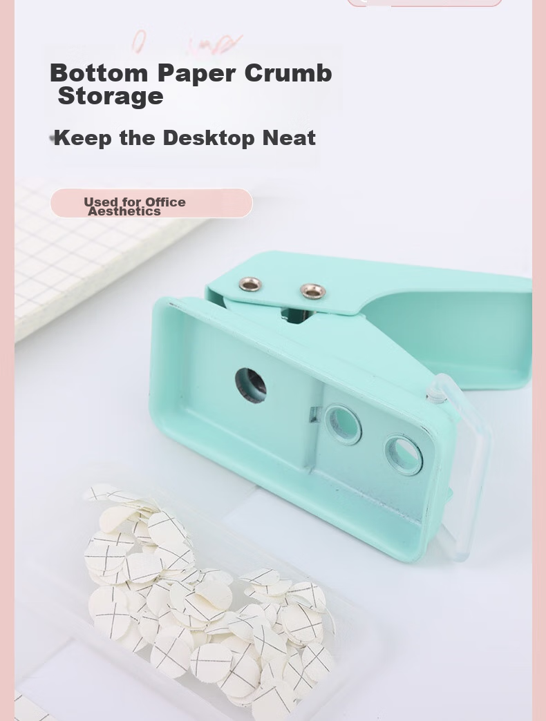 Touch Fish, Hole Puncher, Macaron Mini Single-Hole Circular Ring Dry Cute Student Stationery Office Loose-Leaf Puncher, Pink 4