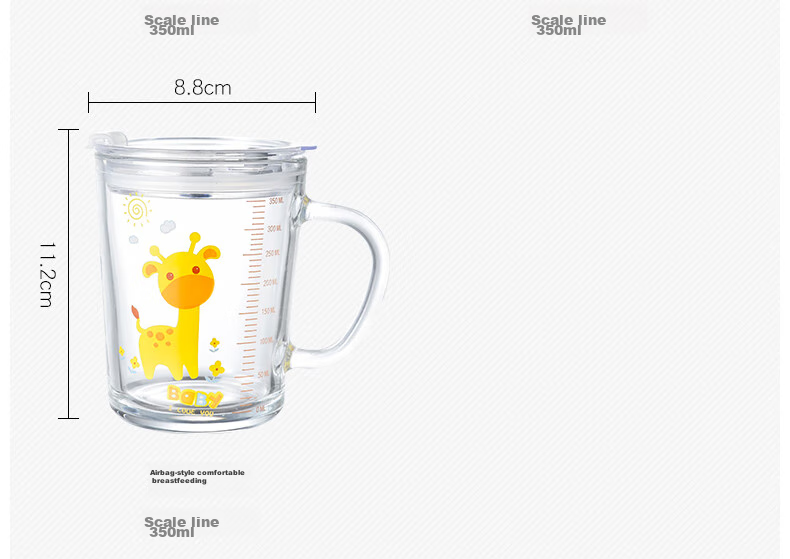 COOKSS Children's Milk Cup Glass Cup Home Drinking Cup with Scale And Straw Water Bottle Baby Formula Mixing Cup Green Dinosaur 12