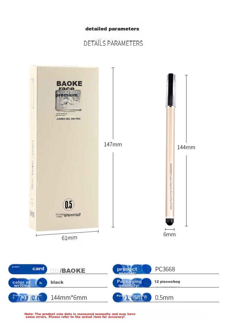 BAOKE PC3948A Full Needle Tube 0.5mm Black Gel Pen Student Exam Writing Office Signature Pen 12pcs/Box 8