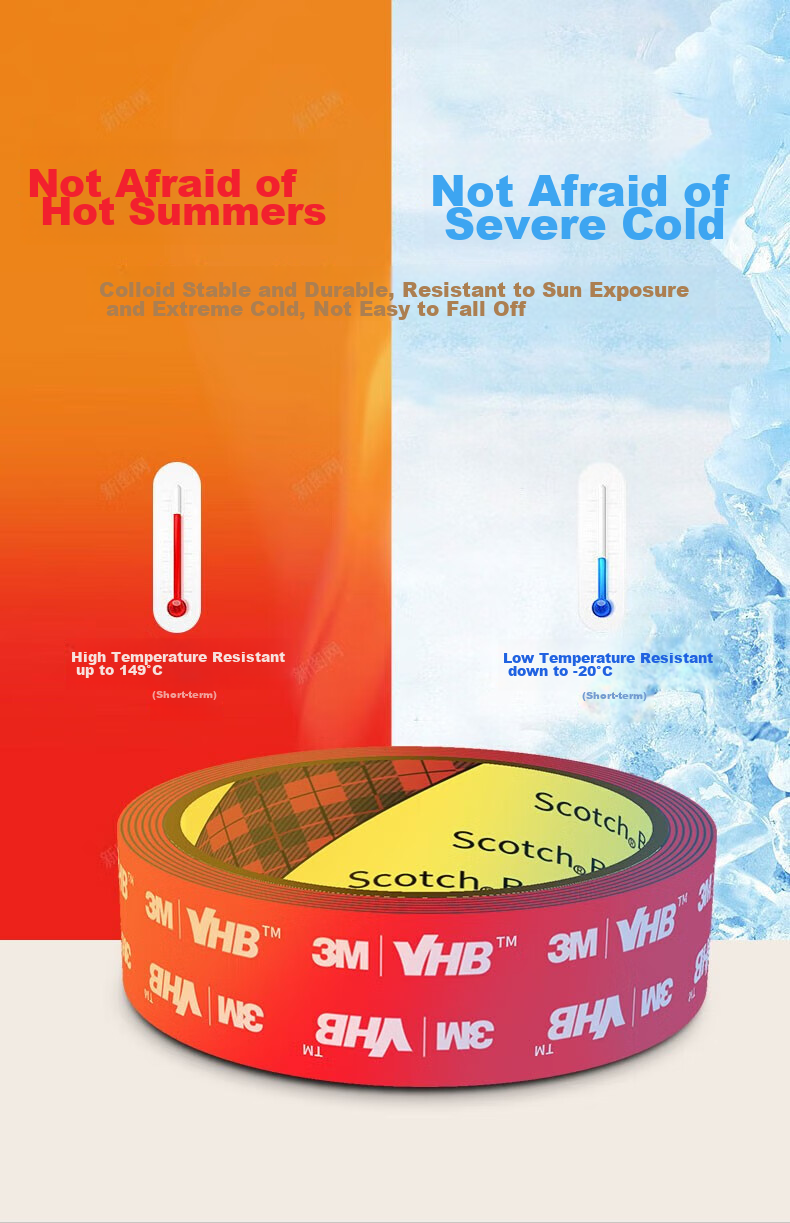 3M Double-Sided Tape, Strong Adhesive, Traceless, Black, Heat-Resistant, for Office And Study/ETC Use/home Use/stick Spring Festival Couplets 5952 40MM* 3M 3