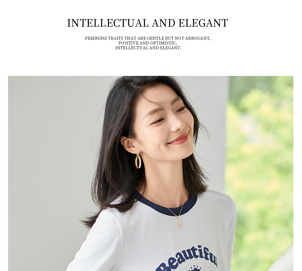 Chushen Spring And Autumn Long-Sleeve T-Shirt for Women, Round Neck with Letter Print, Versatile Color-Block Layering, Commuter Base Shirt Top S143T2024 26