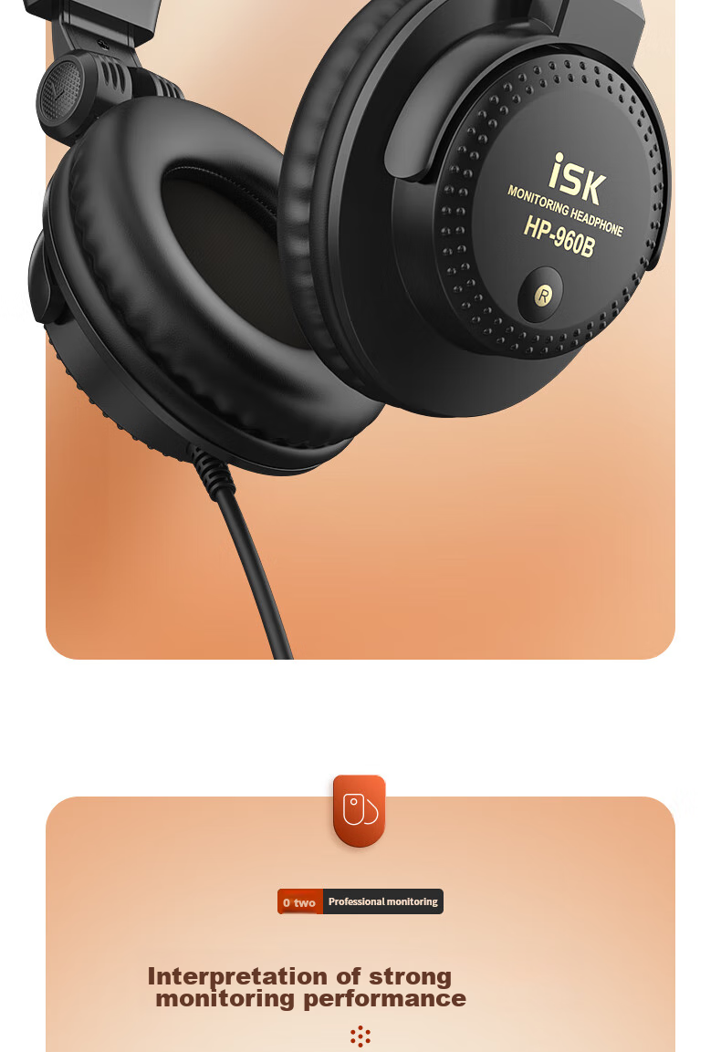 ISK MDH8500 Professional Over-Ear Monitoring Headphones, Comfortable Full-Enclosed Cavity Design, Gaming Headphones for Computer And Mobile Phones, Sound Card, Karaoke Recording And Gaming Music 2