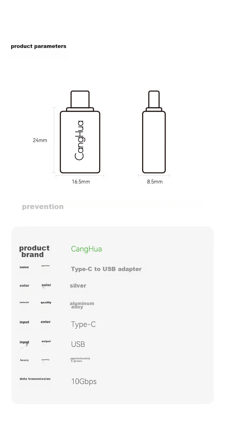 CangHua Type-C to USB 3.2 Adapter OTG Compatible with Apple 18/17/16/15, Huawei, Android Phones, Data Cable for USB Drives, Tablets, Laptops, Keyboard And Mouse Charging 15