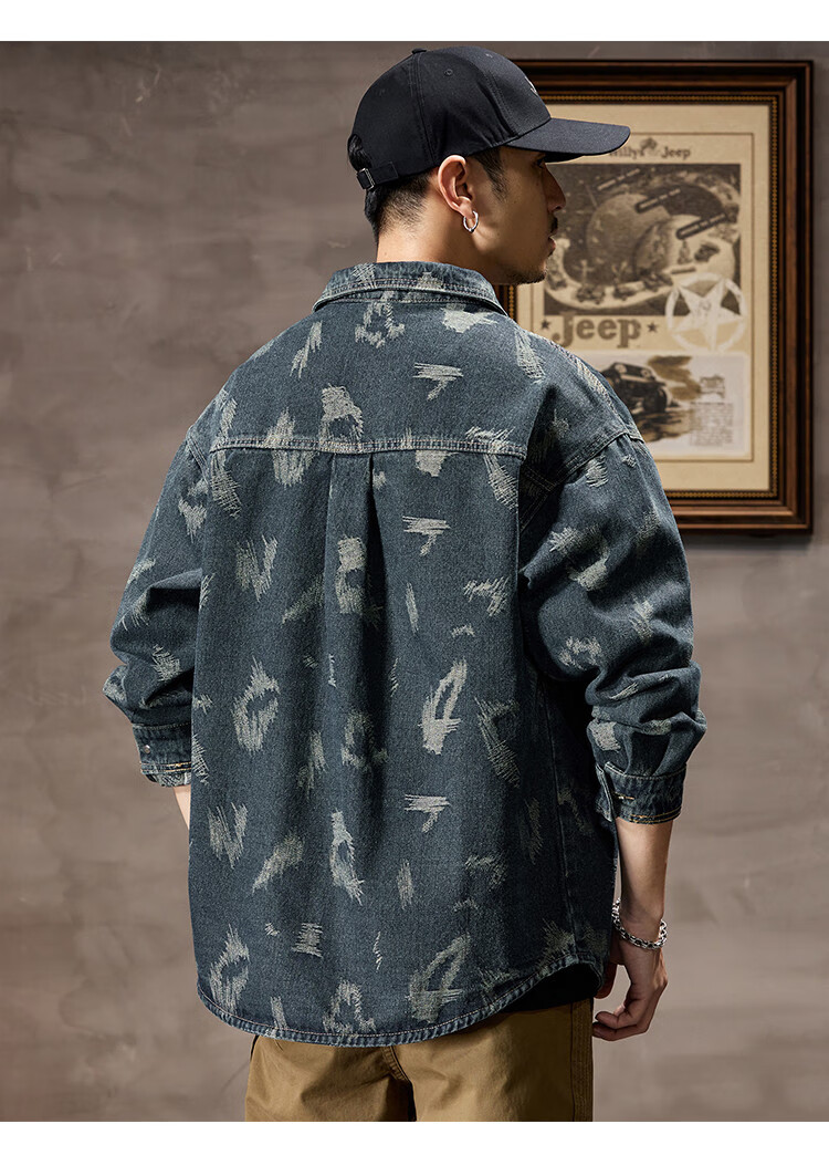 JEEP High-End Denim Jacket for Men, New Spring And Autumn Style 2026, Long-Sleeve Work Shirt, Casual Jacket, Men's Outerwear 6