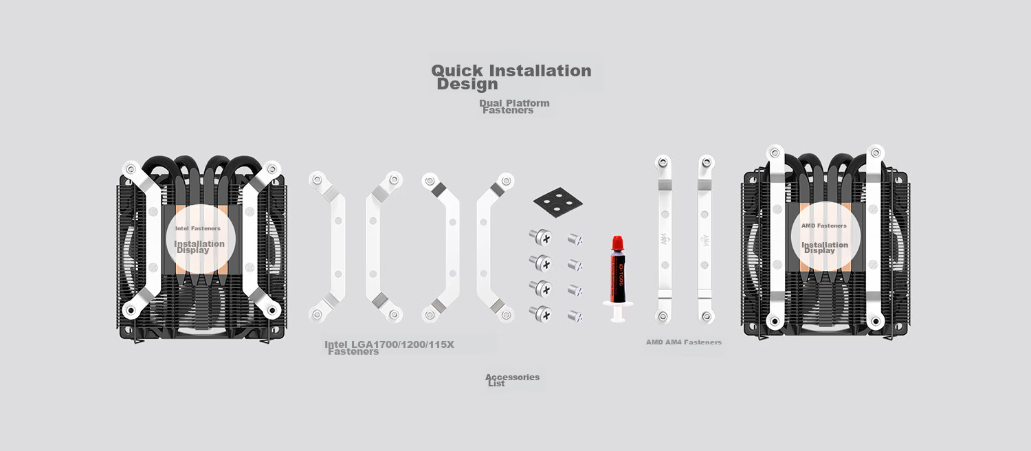 ID-COOLING (Kuren) Downward-Facing Air-Cooled CPU Cooler with 5 Heat Pipes Direct Contact, 12CM Fan, Compatible with LGA1200/1700/AM4/5, ITX NAS IS-50X V3 9