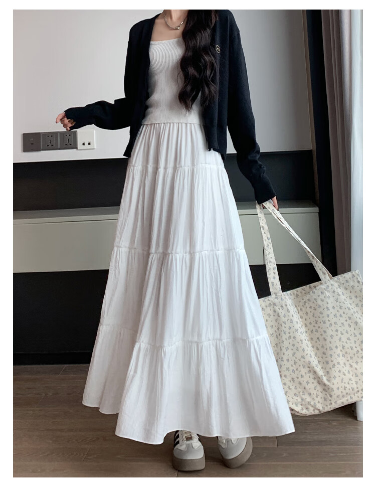 LangSha White A-Line Skirt for Women, Spring And Summer Lightweight High-Waist Pleated Cake Skirt, Elegant Ballet Long Skirt for Wome 16