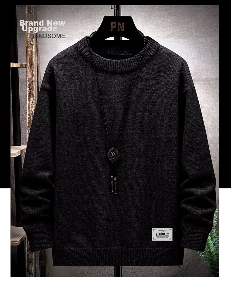Huili Men's Sweater, Autumn And Winter Round Neck Pullover, Warm Base Layer Knit Sweater, Thick Comfortable Warm Top, Iron Gray, 4XL 2