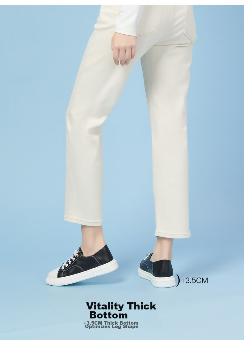 PT'SON Leather Sports Casual White Sneakers for Women, Spring Thick-Soled Breathable Slip-On Simple Versatile Skateboard Shoes, Beige, Size 35 11