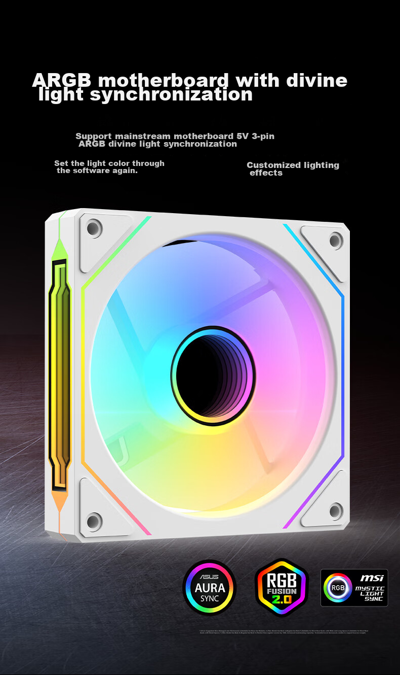 AOC T121RB/93 Anti-Leaf, Black 12CM, Desktop Case Cooling Fan, ARGB Synchronized Light/5V 3-Pin Daisy Chain/PWM Temperature Control/Dual-Sided Layered Mirror/Liquid Hydraulic Silent 2