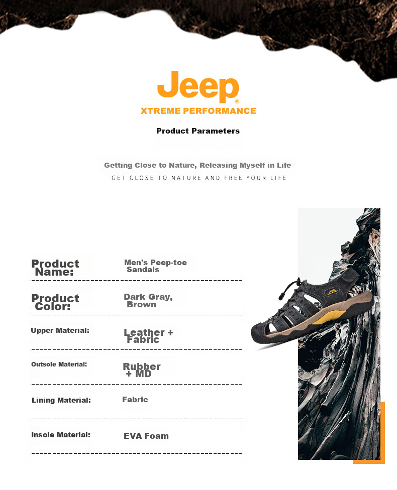 Jeep Men's Outdoor Breathable Beach Sandals, Closed-Toe Water Shoes with Holes, Non-Slip Hiking Casual River Tracing Shoes 3