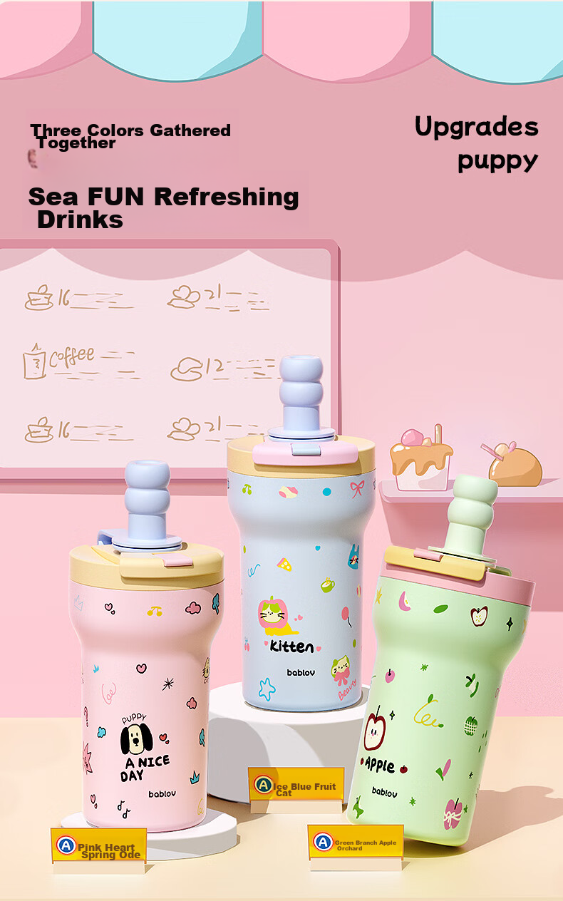 BABLOV Ceramic Insulated Mug for Women with Double Drinking Ports, Portable Straw Water Bottle, Stylish Birthday Gift for Girls 16