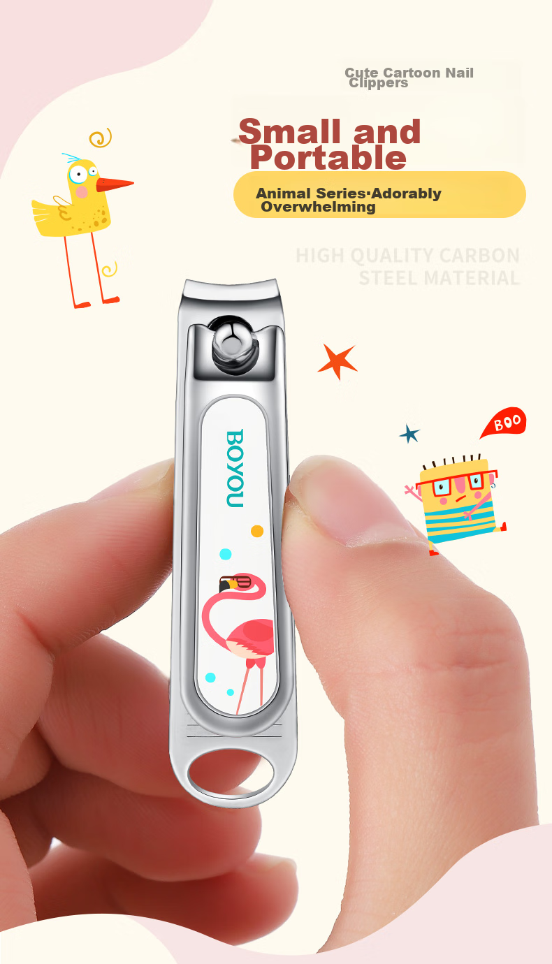 BO YOU Nail Clipper, High-Quality Carbon Steel Nail Scissors for Adults And Children, Cartoon Pattern with Drip Glue, Student Gift for Girls 1