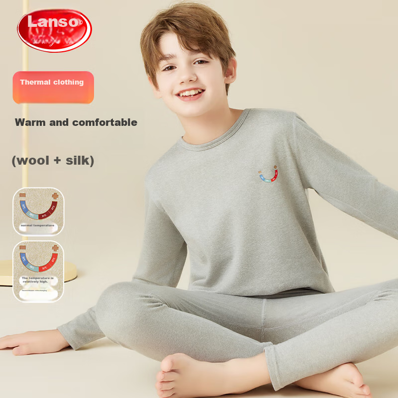 LangSha [Containing Wool And Silk] Children's Thermal Underwear, Boys And Girls Autumn And Winter Thermal Top And Bottom, Baby School Uniform Essential Set