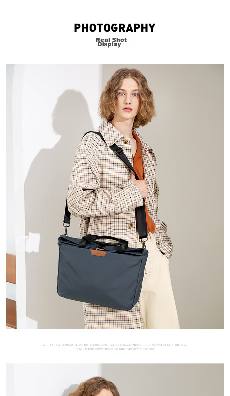 GOLF Business Briefcase, Men's Casual Large-Capacity Handbag, Can Fit 14-Inch Laptop, Fashionable Multifunctional Shoulder Crossbody Bag, 6J679424J Gray 12