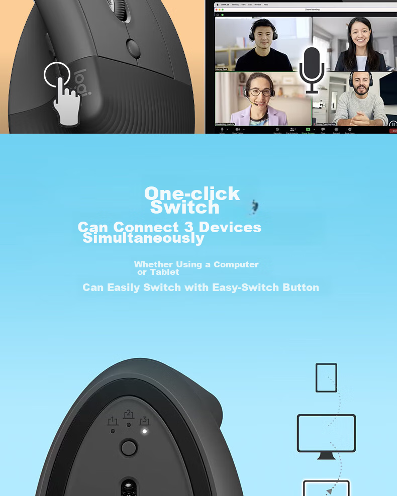 Logitech Lift Enterprise-Grade Wireless Ergonomic Vertical Mouse, Wireless Bluetooth Quiet Office Mouse with Bolt Receiver, Commercial Version Graphite Black 10