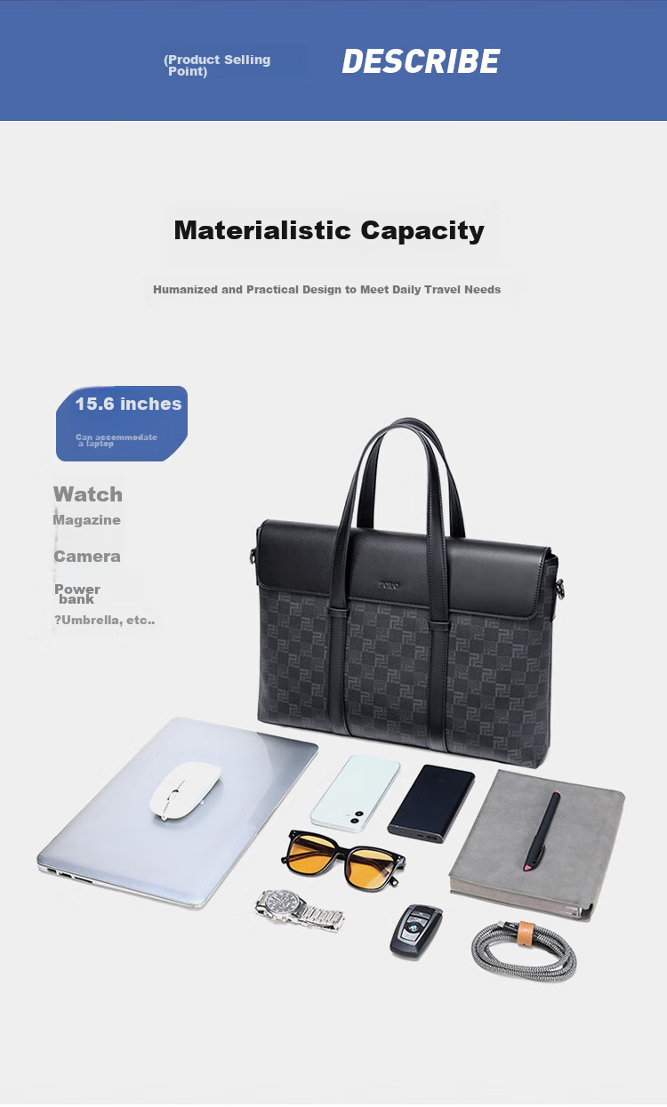 POLO Briefcase, Men's Business Handbag, 16-Inch Laptop Bag for Men, Commuter Shoulder Bag, Durable Crossbody Bag for Me 5