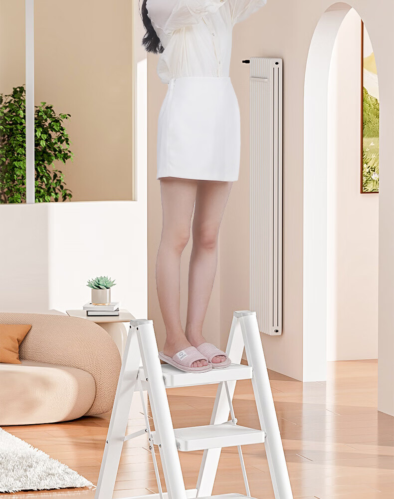 Baoyouni Household Ladder Folding Step Stool Multi-Functional White 3-Step 11