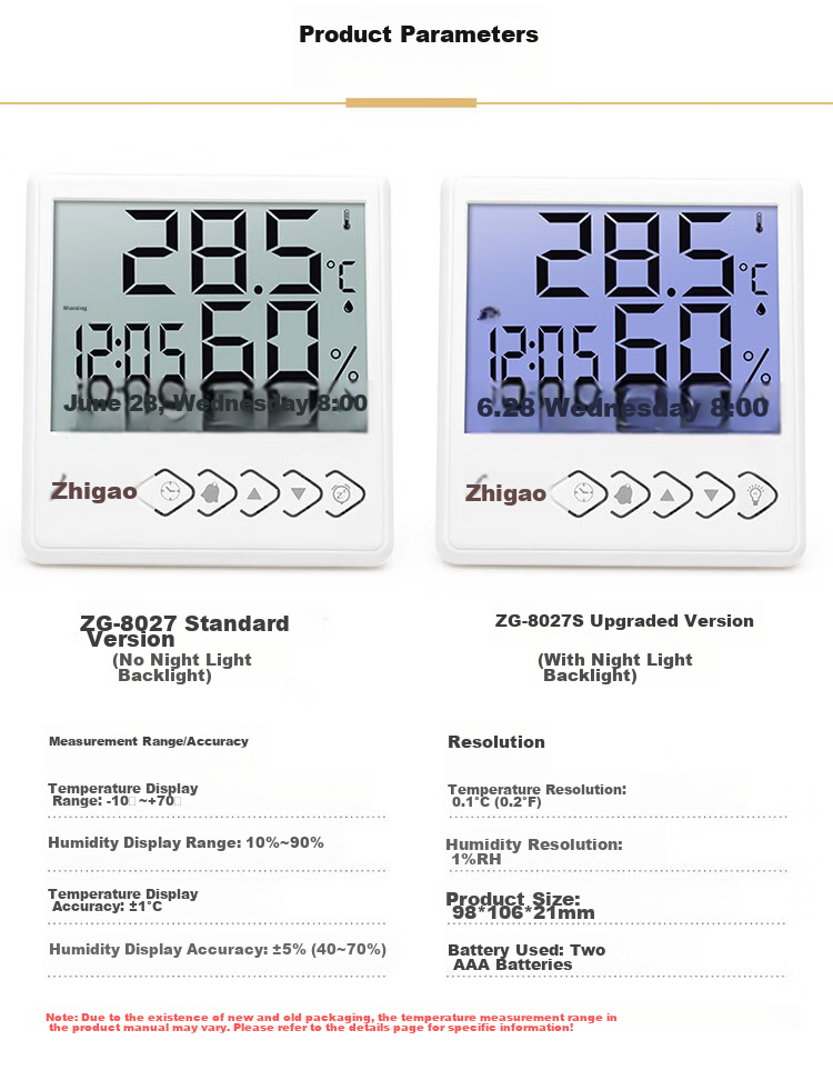 CHIGO Indoor Electronic Thermometer Hygrometer with Alarm Clock, Temperature Measuring Device ZG-8027S 14