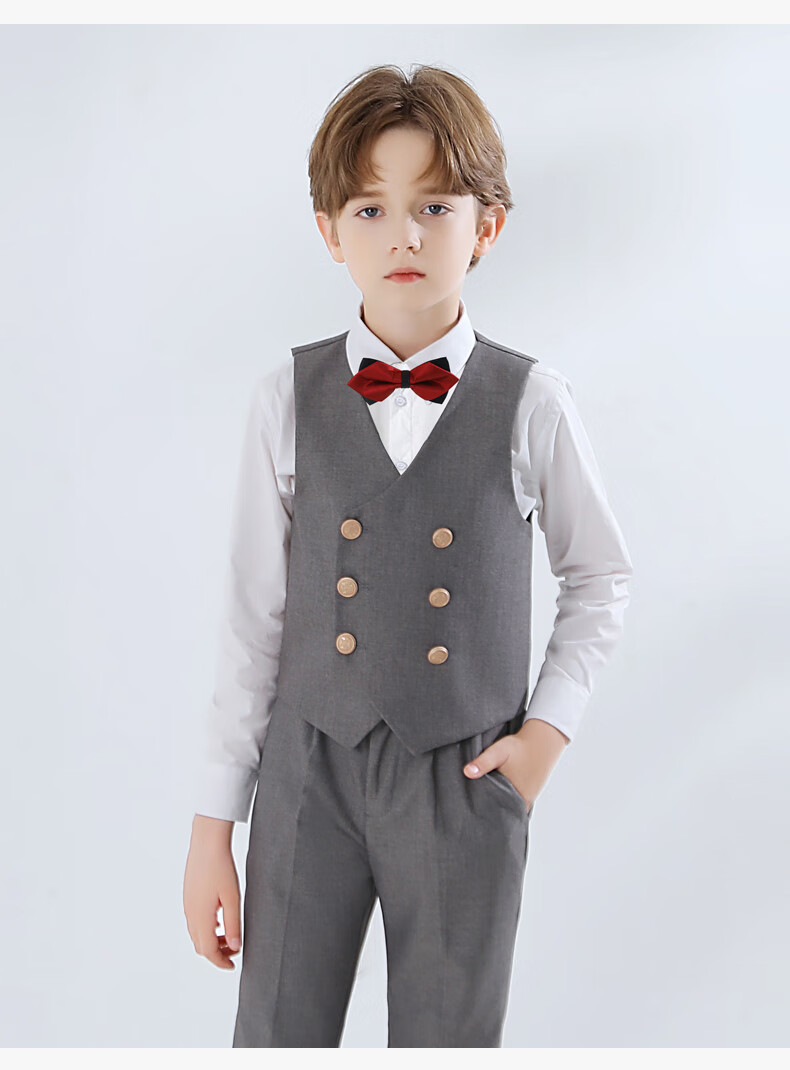 Yinuofang Children's Suit Vest Set Boys' Performance Outfit Gray Formal Wear High-End Gray: Vest Set 170CM 2