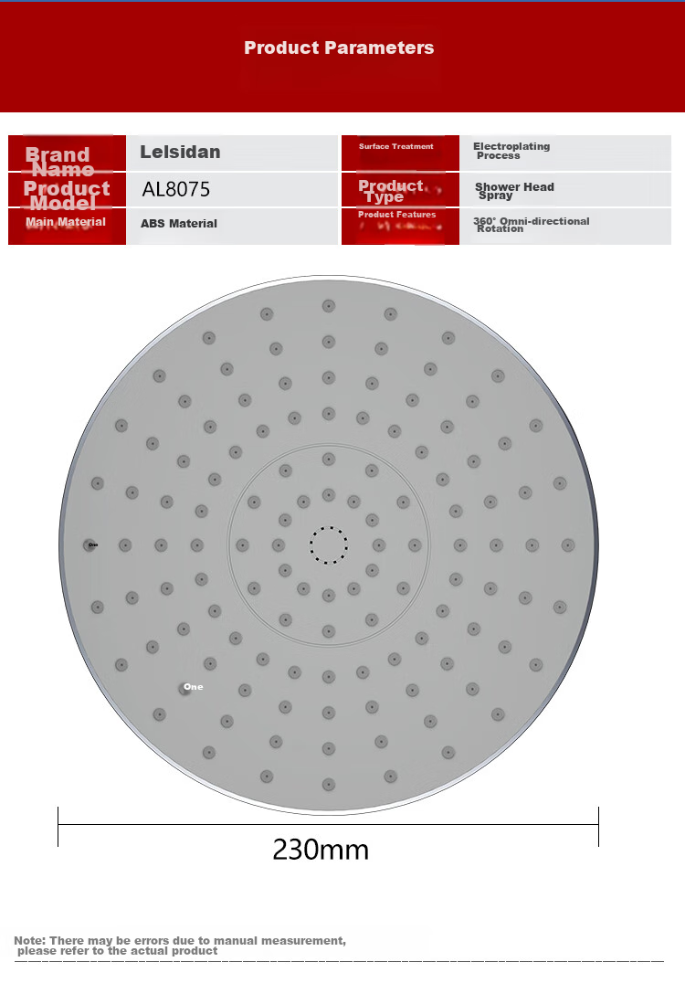 Larsd Top Spray Shower Head, Shower Head with Top Spray, High-Pressure Water-Saving Ultra-Thin Round Large Top Spray AL8075 17