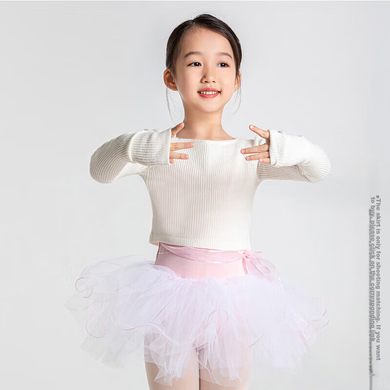 Sansha Children's Dance Practice Leotard, Long-Sleeve Ballet Knit Top Performance Outfit, White, S-M