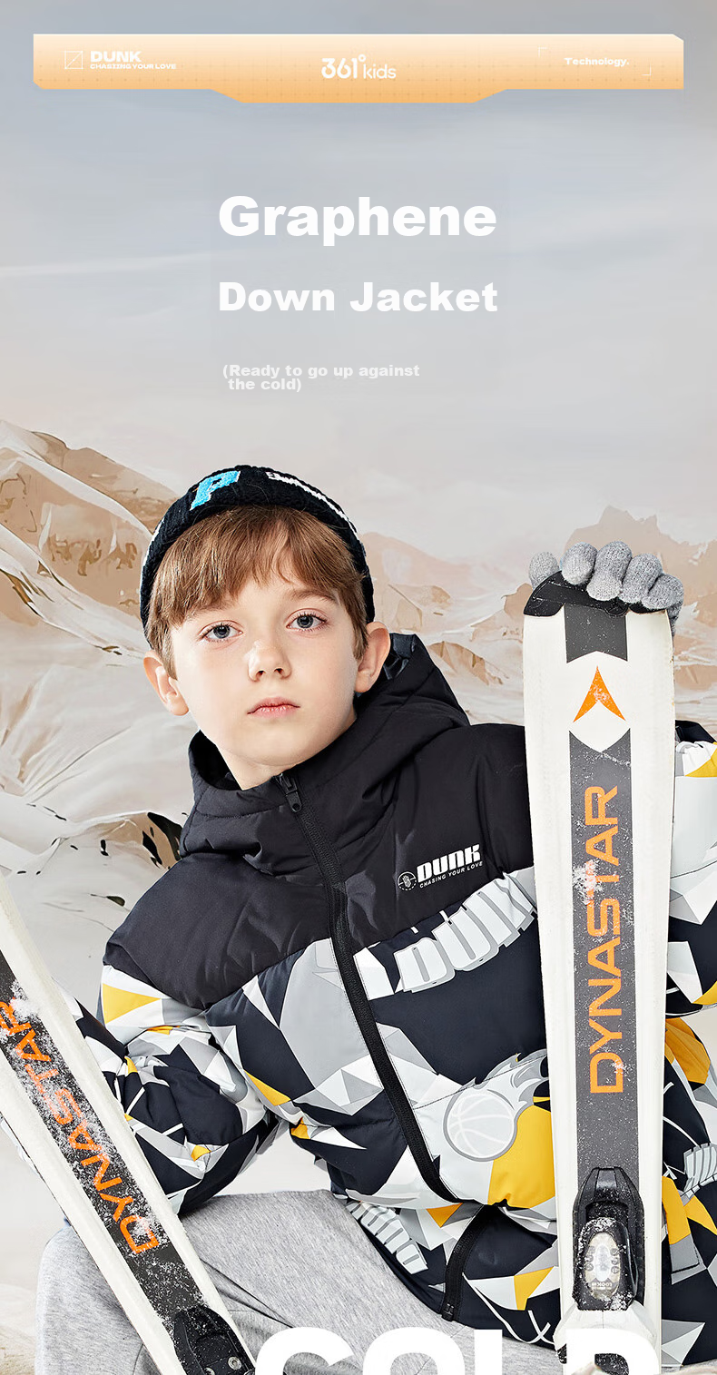 361° Kids Down Jacket 2025 Winter Boys Hooded Thickened Windproof Warm Coat Black 140 1