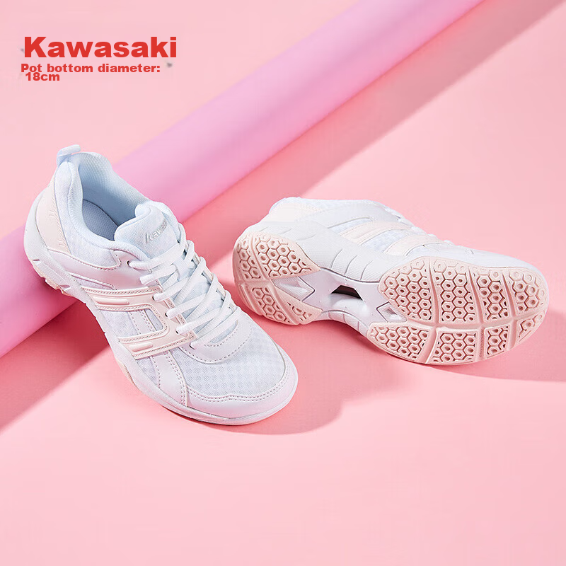 KAWASAKI Badminton Shoes for Women, Professional Competition Training, Wear-Resistant, Shock-Absorbing, Breathable Sports Shoes K-073D White Pink 35