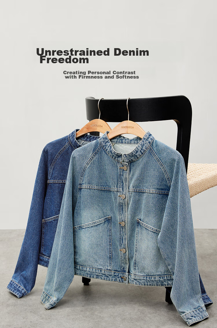 Sentubila Spring And Autumn Pure Cotton Denim Jacket, Short High-End Women's Clothing, Elegant Casual Versatile Top, Denim Blue, XL 3
