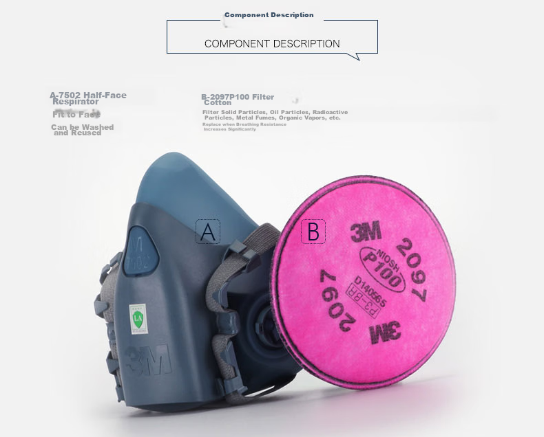 3M Dust Mask 7502 + 2097, Welding Smoke-Proof Activated Carbon Face Mask, Industrial Dust Filter Cotton, Firefighting Mask 8